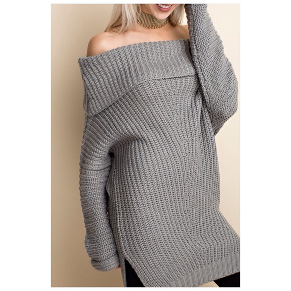 Off Shoulder Grey Sweater - Picture 8 of 9